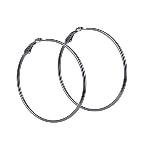Classic Stainless Steel Hoop Earrings Big Round Hoop Earrings Gunmetal Grey Colors For Women Girls