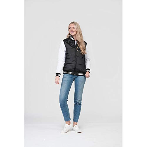 Awdis Just Hoods Adults Unisex Varsity Puffer Jacket (L) (Jet Black/White)