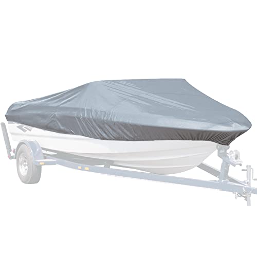 SeaSense: V-Hull Fishing Boat Cover — Accessories Include Heavy Duty Tie Downs, Storage Bag & Elastic Bow Strap — for Small Boats & Pontoons, Resists Mildew & Repels Water — 14’ – 16’,Gray