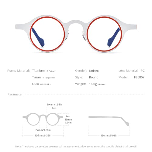 Image of FONEX Colorful Pure Titanium Glasses Frame Women Retro Round Eyeglasses