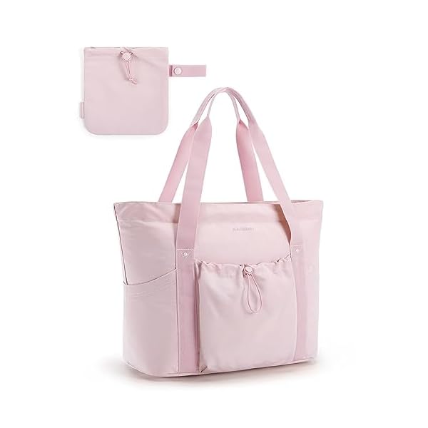 BAGSMART Foldable Tote Bag with Drawstring Bag, Large Tote Bag Shoulder Bag Top Handle Handbag for Travel, Work, Beach, Gym