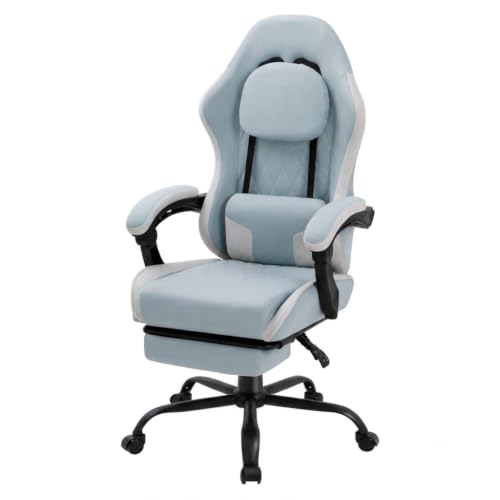 Image of Video Gaming Chair, Ergonomic Office Chair with Footrest, Lumbar Support and Linkage Armrests, Swive Home Video Game Chairs for Adults, Blue