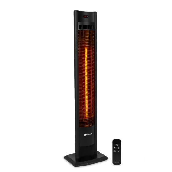 VONROC Chauffage Extérieur Terrasse Sur Pied 2000W Filicudi - Lampe Infrarouge Chauffante 107 cm avec Télécommande - 2 Niveaux de Chaleur - Élément En Carbone - Temps Chauffe 3 Sec