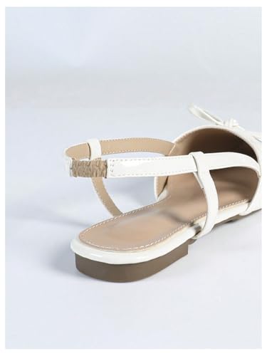 Image of OYOANGLE Women's Color Block Bow Pointed Toe Slingback Flat Sandals Work Office Dressy Shoes