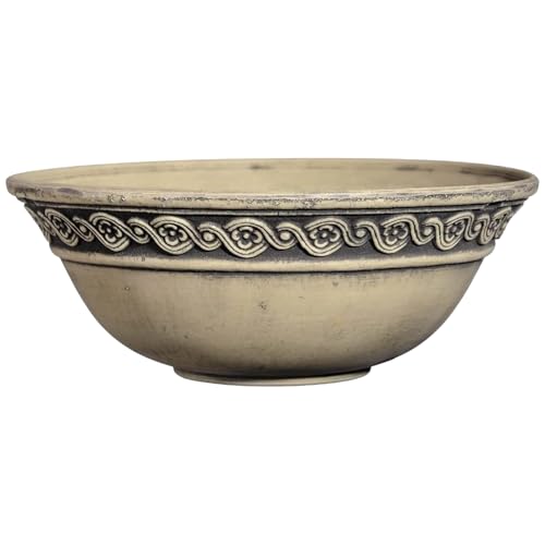 Classic Home and Garden Corinthian Shallow Planter with Drainage - Decorative Garden Bowl Planter for Succulents, Flowers, & More - UV Resistant Wide Plant Bowl for Indoors/Outdoors (12” Ivory Ash)