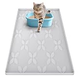 Cat Litter Mat, Large 34" x 22" Litter Box Mat, Waterproof Silicone Litter Mat for Litter Box, Non-Slip, Easy to Clean (Light Grey)