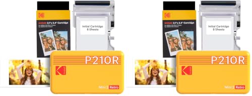 Image of KODAK Mini 2 Retro 2x3 Portable Photo Printer, 38 Sheets, Bluetooth Smartphone Printer for iPhone & Android, Instant Color Prints, 4PASS Dye Sublimation, Yellow (Pack of 2)