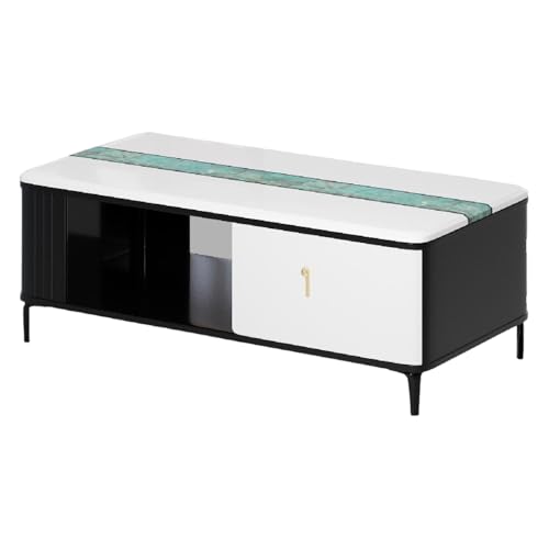Image of Royaloak Sonet Marble Center Table | Metal Legs | High Gloss Reflective Finish | Italian Art Marble Table | Telescopic Channel | Drawer Storage | Bottom Shelf | Marble Top Centre Table