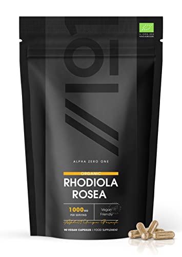 Organic Rhodiola Rosea 1000mg – High Strength Golden Root Supplement – Certified Organic – 90 Vegan Capsules - by Alpha01