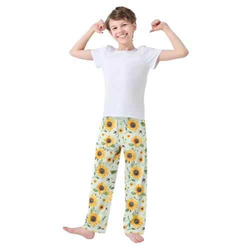 Pajama Pants Lounge Sleep PJ Bottoms Sleepwear Elastic Waist Drawstring S Sunflower Bee3