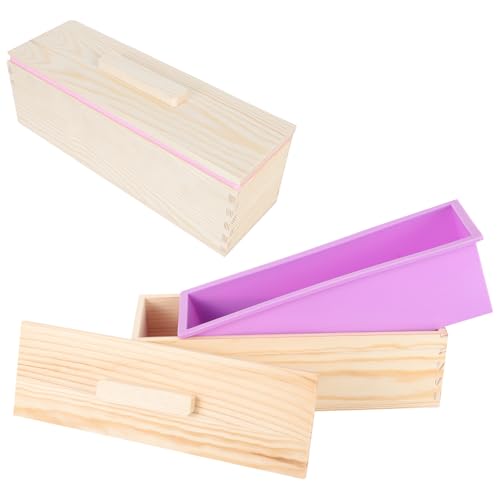 Cabilock Molde Rectangular para Pan de Madera con Tapa Antiadherente Multiusos para Horno Molde para Pan Artesanal para Jabón DIY de Rosa y Púrpura