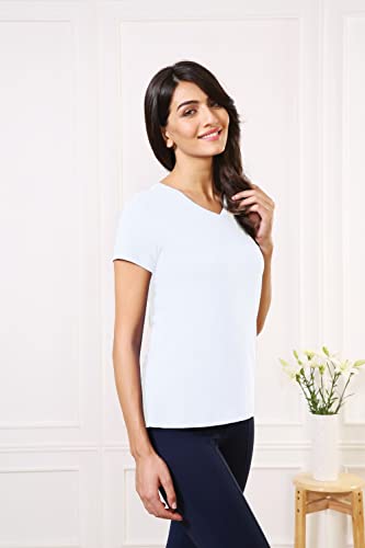 Image of Van Heusen Women Lounge T-Shirt - Super Combed Cotton Elastane - V-Neck, Short Sleeve, Short Sleeve, Reflective Trim