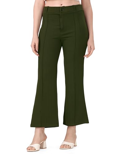 Image of Mehrang Cotton Blend Bootcut Parallel Trouser Pants for Women Regular Fit, Bellbottom Straight Pants for Womens