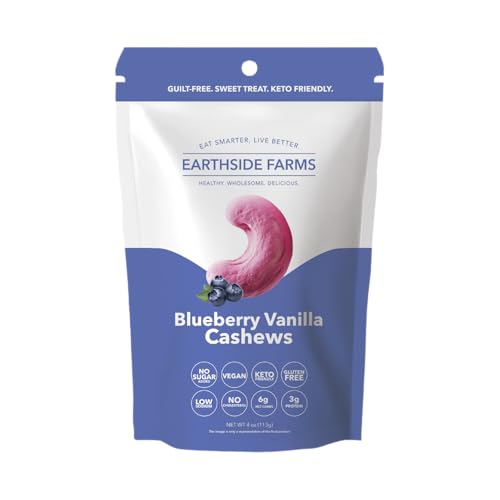 Image of Earthside Farms Blueberry Vanilla Cashews, 4oz Snack Packs, 10 Count - Keto-Friendly, Vegan, Gluten Free, No Added Sugar | Healthy Nut Snacks