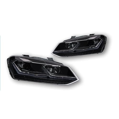 YAKISA Ensemble Phares Avant Pour VW Pour Polo 2011-2018 Phares Avant À LED Avec Feux De Jour À LED Et Accessoires Phare Avant(RHD,Silver headlight)