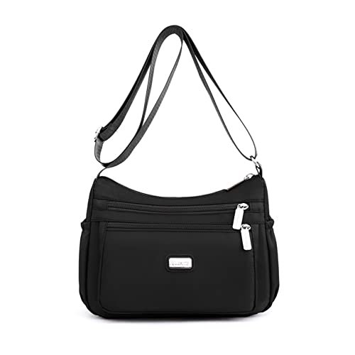 NOTAG Umhängetasche damen, Leichte Casual Schultertasche Multi-Pocket Wasserdicht Nylon Messenger Bags Sporttasche (Schwarz)