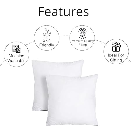 Image of Premium Polyester Fiber Cushion Fillers - Pack of 2 Pcs | 22 x 22 Inches | White| Cushions, Sofa Pillow, Cushion for Sofa, Cushion for Bed, Decorative Pillow, Pillow for Support