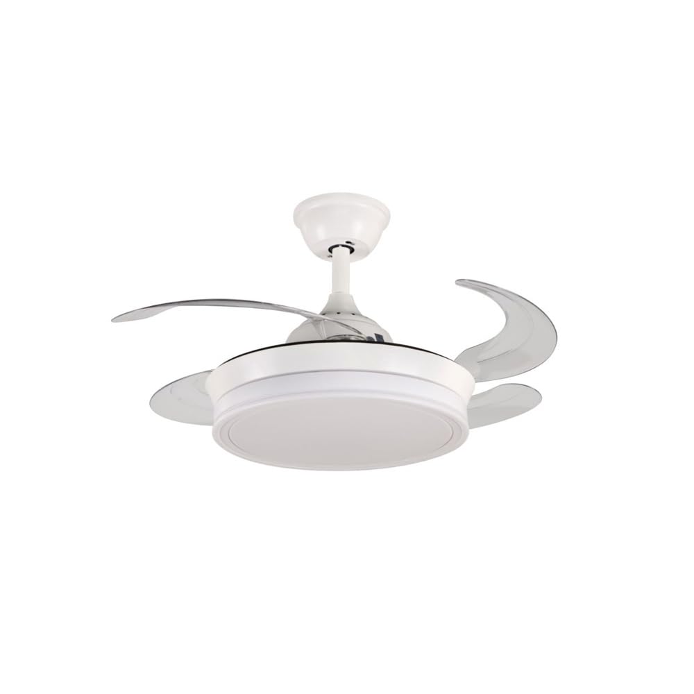 Ceiling Fan LED Mobile App Easy Mounting DC LED Retractable 4 Blades – Beep-Free Option, Timer, Winter Summer, 3 Tones, Breeze Mode, Low Consumption (White, 91 cm Small)