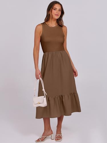 Image of ANRABESS Women Midi Dresses 2026 Summer Casual Sleeveless Sundress High Neck Tank Top Racerback Flowy Beach Dress ＆ Pockets