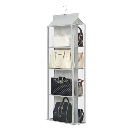 Remittur 8 Grids in 1 Rotatable Hanging Purse Handbag Organizer with Double Zippers, Visible Purse Organizer for Closet, Fully Enclosed Handbag Storage Holder