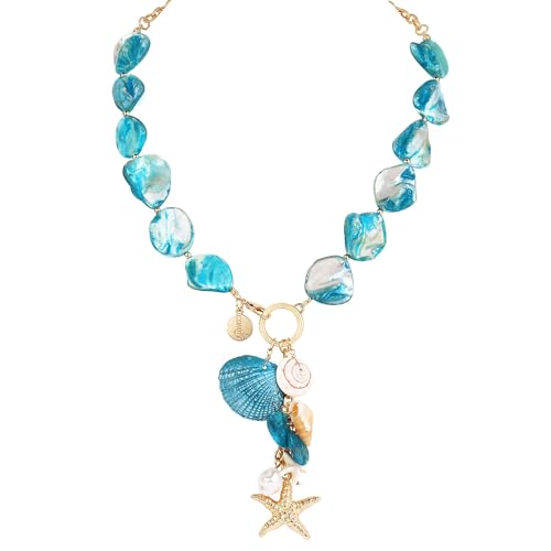 Image of Coiris Natural Seashell Choker Necklaces Earrings Jewelry Set for Women Starfish Shell Freshwater Pearl Collar Necklaces for Women Irregular Mother of Pearl Jewelry Set