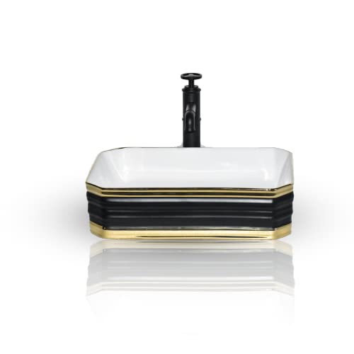 Image of InArt Premium Designer Table Top Ceramic Wash Basin /Vessel Sink for Bathroom (18 x 13.5 x 5 Inch, Gold Black, Matt Finish)