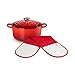 Le Creuset Evolution - Signature Casseruola in Ghisa con Coperchio, Rosso (Ciliegia), 24 cm + Doppio Guanto da Forno con Gancio in Tessuto, Taglia Unica, Rosso (Ciliegia), Tela di Cotone