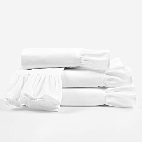 Image of Lush Decor Reyna Ruffle Sheet Set 4 Piece Set Twin, White - Twin Sheets White - Kids Bed Sheets - Twin Size Bed Sheet Set - Coquette Bedroom Decor