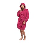  Clarysse Bademantel Damen Fleece, Weicher Morgenmantel für Damen mit Kapuze, Gröβe S/M, rosa