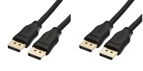 Image of Amazon Basics DisplayPort 1.4 Cable, 32.4Gbps High-Speed, 8K@60Hz, 4K@120Hz, Dynamic HDR and 3D, Gold-Plated Plugs, HBR3 Compatible, 6 Foot, Black (Pack of 2)