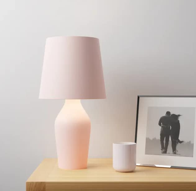 Bloomingtons Direct Eva Stoneware Bedroom Table Lamp Bedside Nightstand Light, Pink Matte Look and Fabric Lamp Shade for Living Room