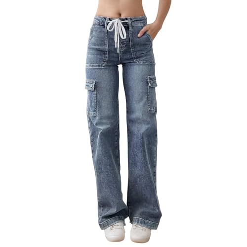 Pantalon cargo Y2K denim large avec taille élastique