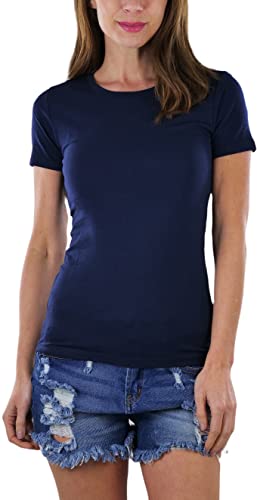 ToBeInStyle Women's Slim Fit Short Sleeve Longline Crew Neck Tee - True Navy - S