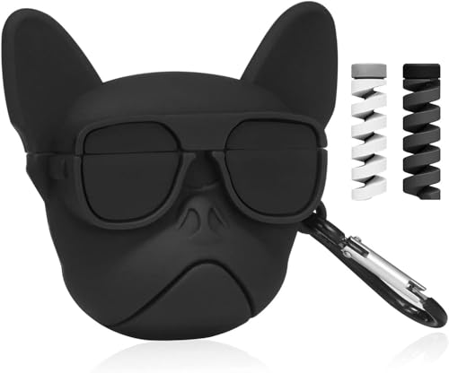 Image of Like Star (2024) Cartoon Design Case Cover for Apple AirPods Pro /Pro2, 360 Full-Body Protective Case Shockproof with Keychain Skin Protector Cover for Men and Women (Black Dog) With (Cable Protector)