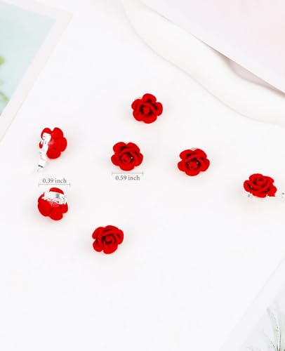 Set de 30 pinzas pequeñas decorativas de flor roja para cabello miniatura 4