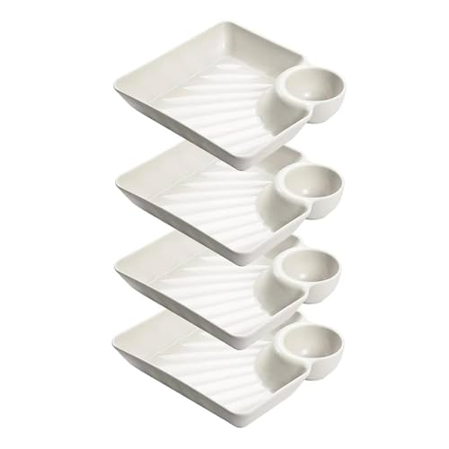 Piatti per patatine fritte e salse, 4 pezzi, riutilizzabili, quadrati, con scomparto integrato, piatti multiuso per gnocchi, sushi, taco, antipasti, feste, casa, uso quotidiano