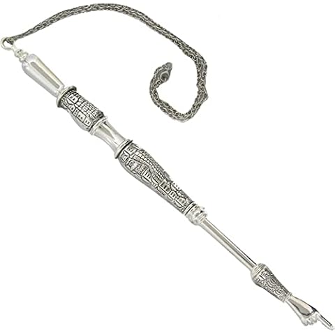 MASORET Modern Yad Torah Pointer: Fine, Elegant Carved Handle with Hand with Extended Finger Pointed; Protects Jewish Israelis Scrolls, 9.6 Inches Cover