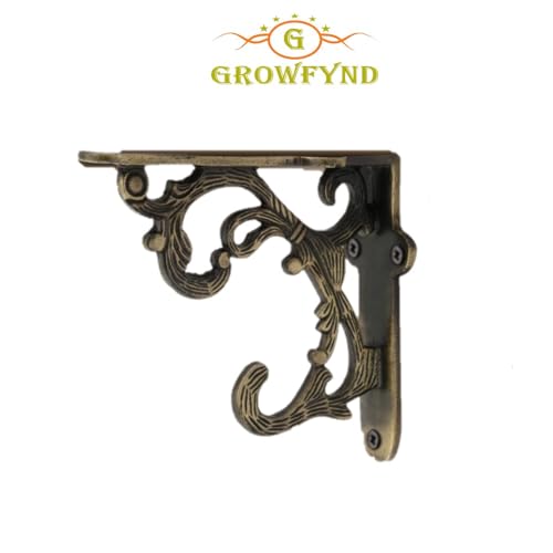 Image of Metal Handcrafted Shelf Bracket for Floating Shelves L Angle Decorative L Shaped Corner Brace Joint Heavy Duty Wall Mounted Shelf Supporter Corner Brace Holder (Brass Antique, Pack of 4)