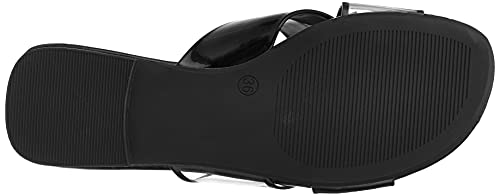 Image of shoexpress Women Black Solid Pu Open Toe Flats Sandal