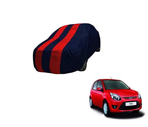 Image of Auto Hub Car Cover Compatible with Ford Figo with Mirror Pocket,Triple Stitched, Weather Proof, Figo Car Cover- Navy-Red