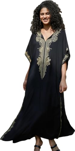 Women's Embroidery Swimsuit Cover Ups Beach Cover Up Caftan Plus Size Vneck Rainbow Ethnic Print Kaftan Batwing