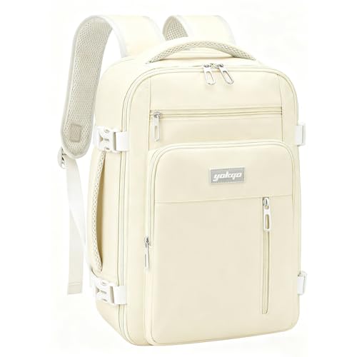 YOKGO Mochila Viaje Cabina Avion 40x30x20 para Ryanair Vueling Equipaje de Mano 40x20x30 24L para Portátil de 15,6' Mochila Bolsa Maletas Cabina Hombre Mujer de Vacaciones Negocios Escuela Blanco
