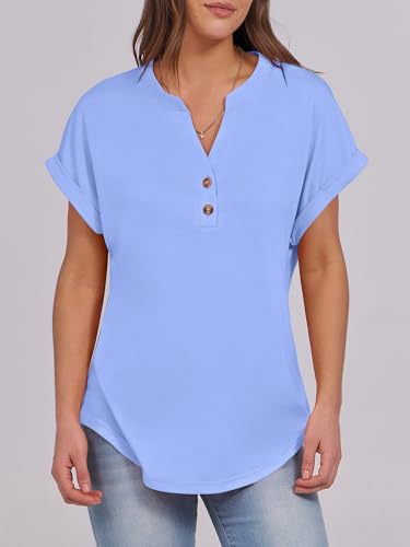 Image of ANRABESS Womens Short Sleeve Henley Tops V Neck Dressy Casual Blouses Summer Trendy Tee Shirts 2026 Vacation Fashion Clothes