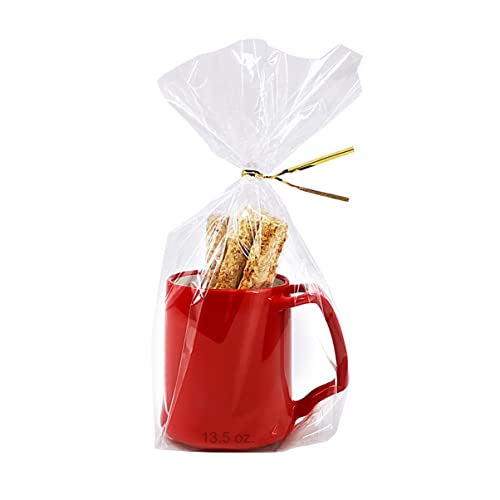 Wowfit 100 Ct 8” X 12” Clear Flat Cellophane Treat Bags With 6” Gold Twist Ties, Cello Packaging For Mugs, Dessert, Muffins, Party Favors And Gift Wrapping #TOP2