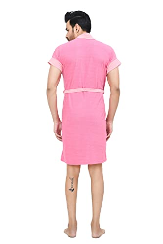 Image of Terry Men Bathrobe Fit Upto 42 inches Pink Baby Pink