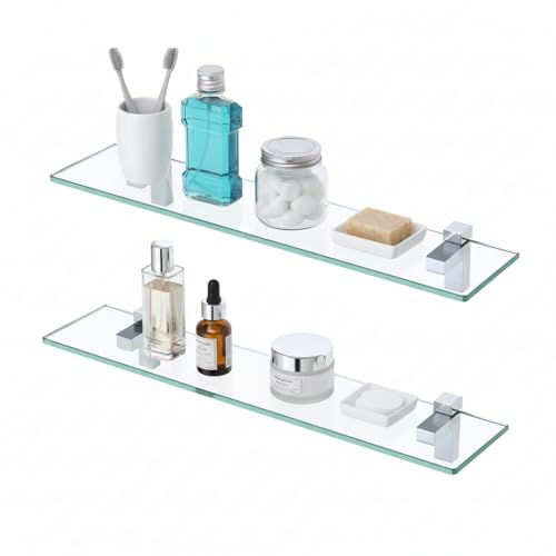 KES Mensole Bagno, Vetro Temperato Spesso 8 MM con Supporto Cromato Lucido 60 cm, 2 Confezioni, BGS3201S60-P2-KES