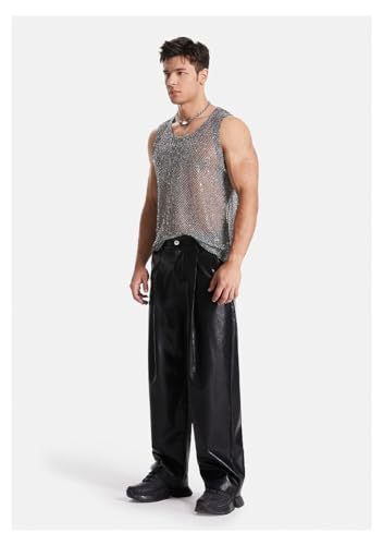 HAVBX Débardeur Sexy en résille métallique réfléchissant sans Manches pour Homme, Argenté, Taille S – vue 8
