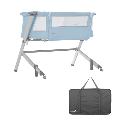 Image of Dream On Me Skylar Bassinet and Beside Sleeper in Blue, Lightweight and Portable Baby Bassinet, Five Position Adjustable Height, Easy to Fold and Carry Travel Bassinet, JPMA Certified