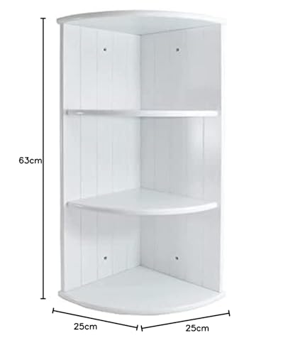 Homme Concept - White 3 Tier Bathroom Corner Shelf Wall Mounted Bathroom Storage Organiser Display Unit Wooden Cabinet Shaker Style Shelving - 2