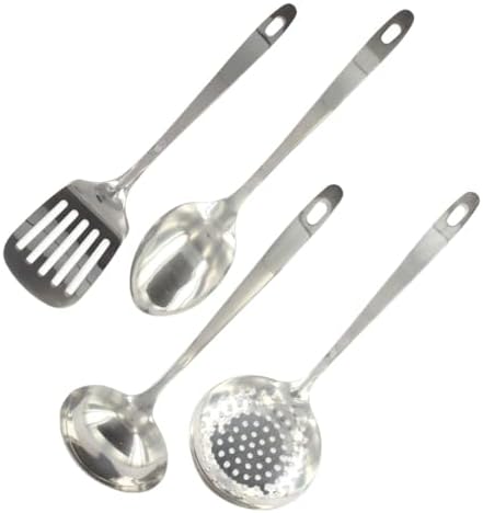 Fackelmann 9908950 4-Piece Stainless Steel Kitchen Utensils Set, Kitchen Ladle, Serving Spoon, Skimmer, Kitchen Spatula, Stainless Steel, 32 x 8 x 3 cm image 4